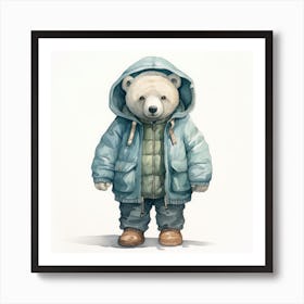 Watercolour Cartoon Polar Bear In A Hoodie 1 Art Print
