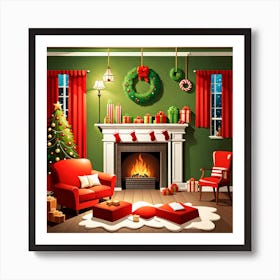 Christmas Living Room, gifts, socks, Christmas Tree art, Christmas Tree, Christmas vector art, Vector Art, Christmas art, Christmas Art Print