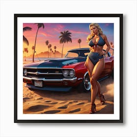 Sexy Girl With Car Art Print