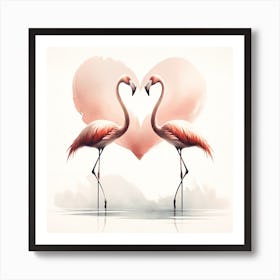 Flamingos In Love Art Print