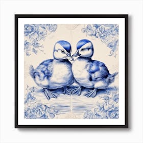 Ducklings Delft Tile Illustration 4 Art Print