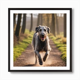 Irish Wolfhound Running In The Woods Art Print