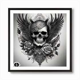 Phoenix Skull Roses Art Print