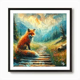 Abstract Oil Texture Lonely Red Fox Art Print