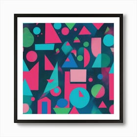 Vibrant Retro Geometric Shapes In Bright Blue Pink And 1 Art Print