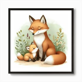 Fox Mother And Cub Art Print