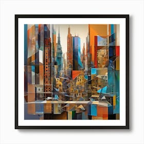 A Cubist Cityscape Iconic Buildings 3 Art Print