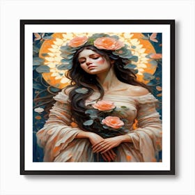 Angel With Roses Art Print