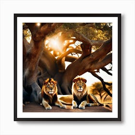 Lions Under A Tree 2 Art Print