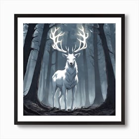 A White Stag In A Fog Forest In Minimalist Style Square Composition 27 Art Print