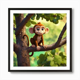 Cute Monkey In A Tree Art Print