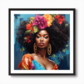 African Woman With Flowers 1 Art Print