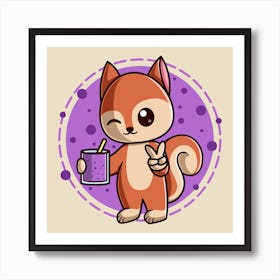 Cartoon Squirrel Holding A Smoothie Affiche