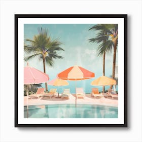 Swimming Pool With Umbrellas Art Print