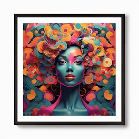 Abstract Portrait Of A Woman With Colorful Hair Art Print