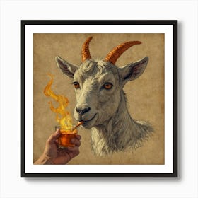 Goat Drinking Whiskey Art Print