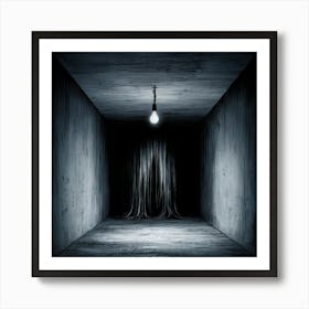 Dark Room With Light Bulb Art Print