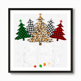 Merry Christmas Tree Leopard Buffalo Plaid Red White Green Art Print