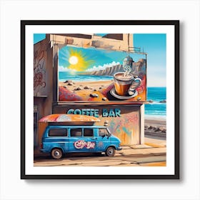 Coffee Bar Billboard Beckoning By The Beach Art Print