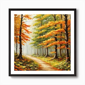 Forest In Autumn In Minimalist Style Square Composition 108 Art Print