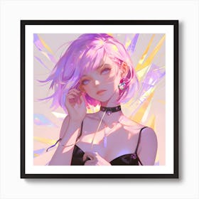 Kawai Pink Hair Anime Girl Art Print