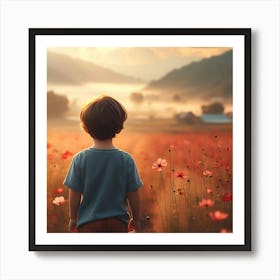 Little Boy In A Field Of Flowers Art Print