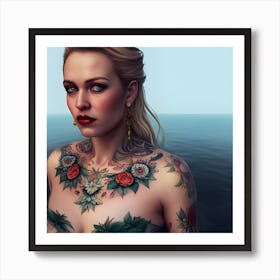 The girl with the flower tattoos Art Print