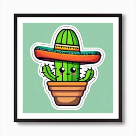 Mexico Cactus With Mexican Hat Sticker 2d Cute Fantasy Dreamy Vector Illustration 2d Flat Cen (11) Art Print