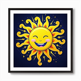 Lovely smiling sun on a blue gradient background 32 Art Print