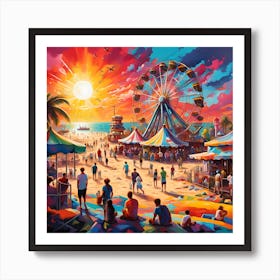 Shoreline Thrills With Beachgoers Along The Sea Art Print