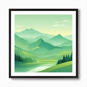 Misty mountains background in green tone 18 Art Print