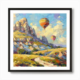 Hot Air Balloons In The Mountains Art Print