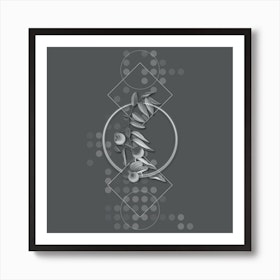 Vintage Chinese Jujube Botanical with Line Motif and Dot Pattern in Ghost Gray n.0198 Art Print