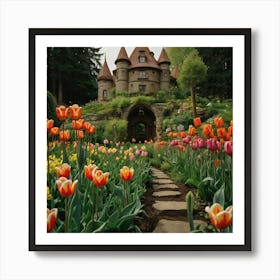 Tulips And Castle Art Print