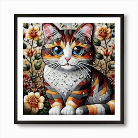 Cat With Flowers 3 Art Print