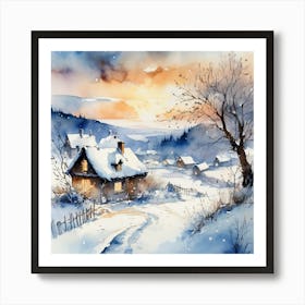 Winter Landscape Watercolor Painting Art Print