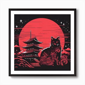 Cat In Front Of Pagoda Art Print