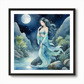 Moonlight Over The River The Magic Of Watercolor A Dee 1 Art Print