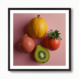 Exotic Fruits On Pink Background Art Print 2 Art Print