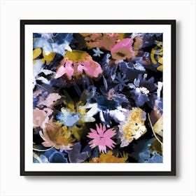 Watercolor Spring Floral Memories Black Art Print