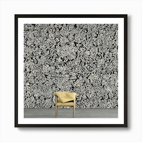 Black And White Floral Wallpaper 1 Art Print