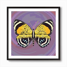 Mechanical Butterfly The Callicore Aegina On A Purple Background Art Print