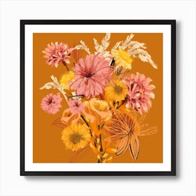 Warm Abstract Flowers Square Art Print