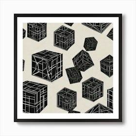 Black cubes floating background Art Print