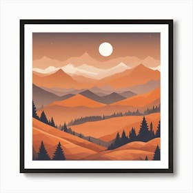 Misty mountains background in orange tone 69 Art Print