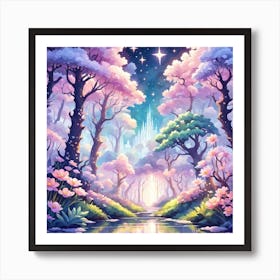 A Fantasy Forest With Twinkling Stars In Pastel Tone Square Composition 281 Art Print