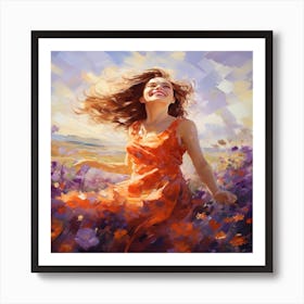 Girl In A Field Of Flowers Art Print