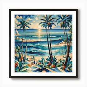 Beach Scene Cubism 3 Of 3 Art Print