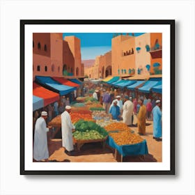 In Style of David Hockney. Outdoor Market in Marrakech Series. Poster