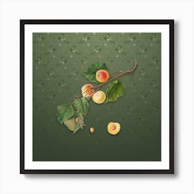 Vintage Peach Botanical on Lunar Green Pattern Art Print